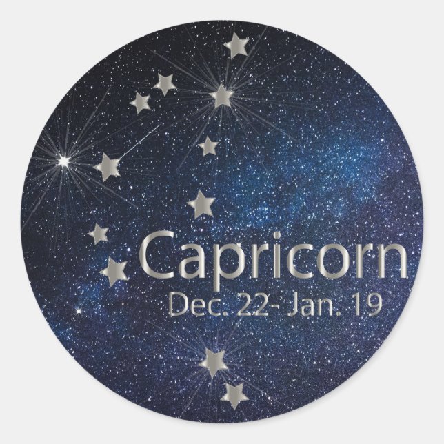 Pegatina Redonda Capricornio - Signo de estrella zodiaco (Anverso)