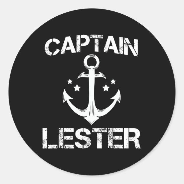 Pegatina Redonda Captain Lester Funny Birthday Personalizado Nombre (Anverso)