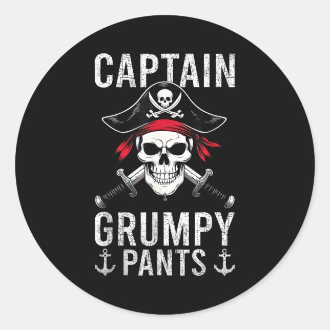 Pegatina Redonda Captain Mpy Pants Rate Humor Skull Graphic  (Anverso)