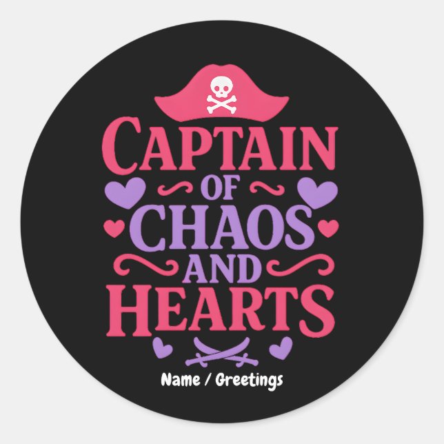 Pegatina Redonda Captain of Chaos and Hearts Pirate Graphic (Anverso)