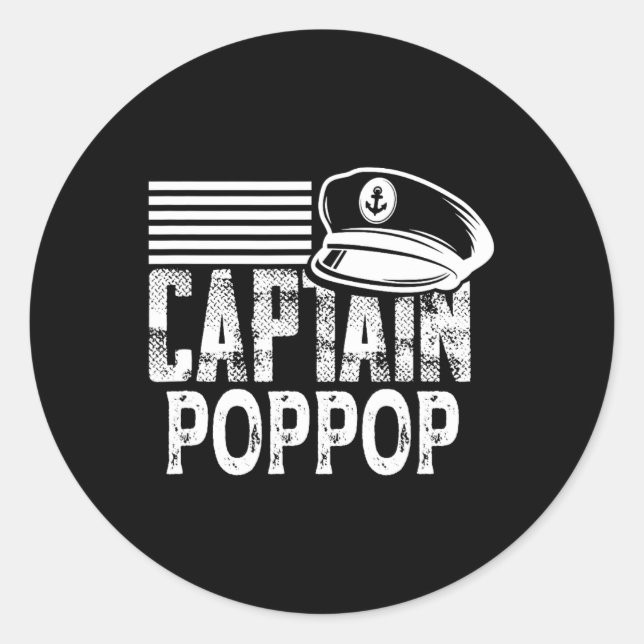 Pegatina Redonda Captain Poppop - Sailing Captain Hat Boat Owner Bo (Anverso)