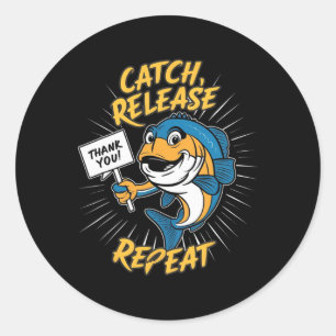 Pegatina Redonda Captura Y Liberación De Pesca Graciosa