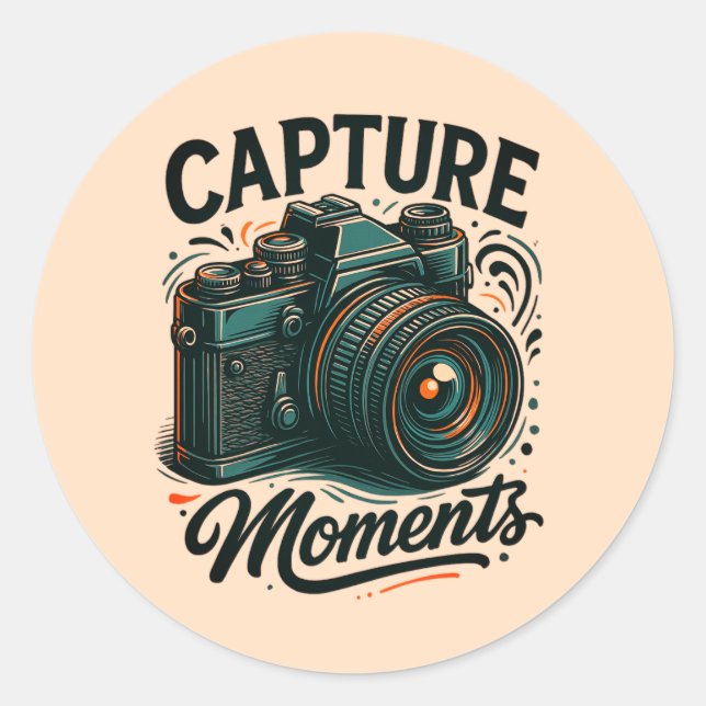 Pegatina Redonda Capture Moments Retro Camera Art Sticker (Anverso)