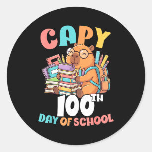 Pegatina Redonda Capy 100º día de escuela capybara 100 días de