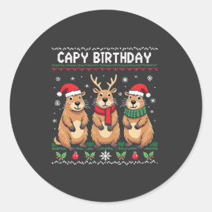 Pegatina Redonda Capy Birthday Navidades feos suéter Capybara