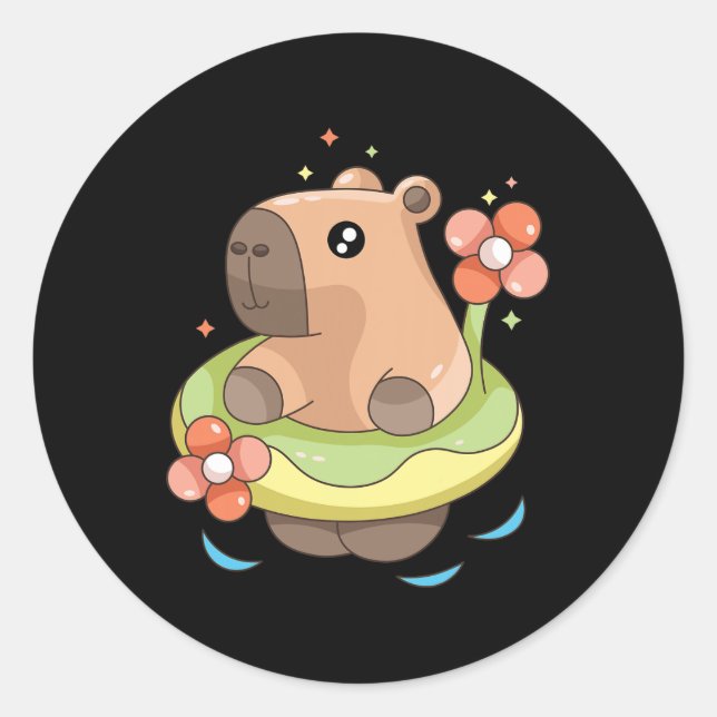 Pegatina Redonda Capy Capybara Floatie Divertida Navidad En Julio,  (Anverso)