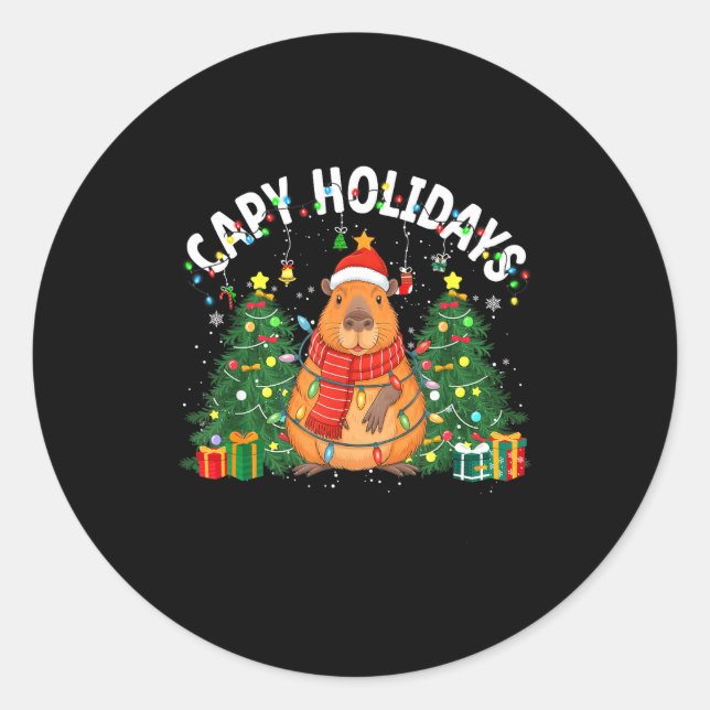 Pegatina Redonda Capy Holidays Capybara Santa Hat Xmas Men Women Ki (Anverso)