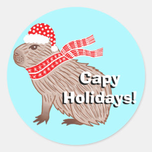 Pegatina Redonda Capy Holidays Funny Capybara Navidades