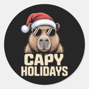 Pegatina Redonda Capy Holidays Funny Navidades Capyra Santa Suit Hu