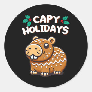 Pegatina Redonda Capy Holidays Navidades horneando galleta de pan