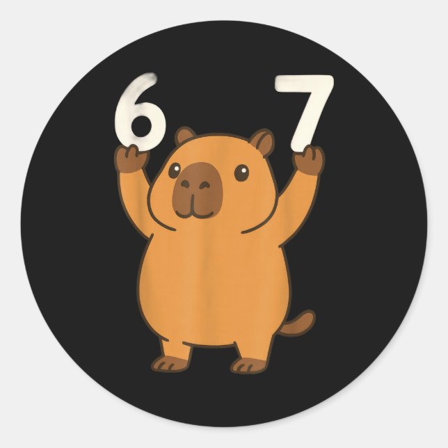 Pegatina Redonda Capybara 67 Meme Seis Siete Divertido  (Anverso)