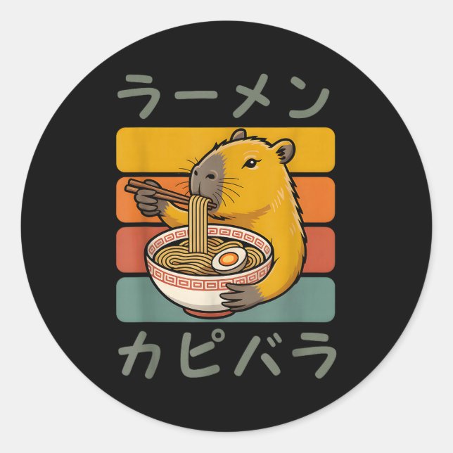 Pegatina Redonda Capybara Anime Graphic Ramen Kawaii Japanese Vinta (Anverso)