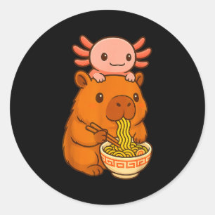 Pegatina Redonda Capybara Anime Ramen Axolotl Divertido Gráfico Kaw