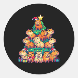 Pegatina Redonda Capybara Árbol de Navidad Gracioso Capybara Xmas
