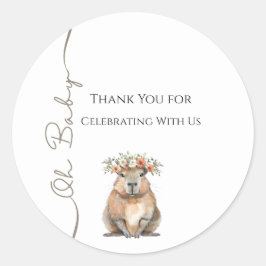 Pegatina Redonda Capybara Baby Shower • Oh Baby Wildflower