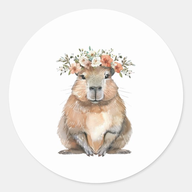 Pegatina Redonda Capybara Baby Shower • Oh Baby Wildflower (Anverso)