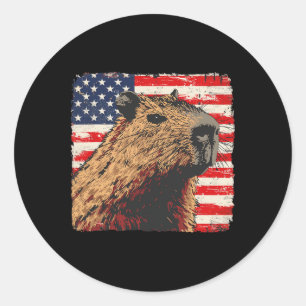 Pegatina Redonda Capybara Bandera Estadounidense 4 De Julio Amantes