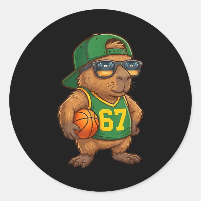 Pegatina Redonda Capybara Basketball 67 Gen Alpha Slang Srts Men Bo (Anverso)