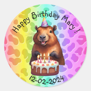 PEGATINA REDONDA CAPYBARA  BIRTHDAY STICKERS