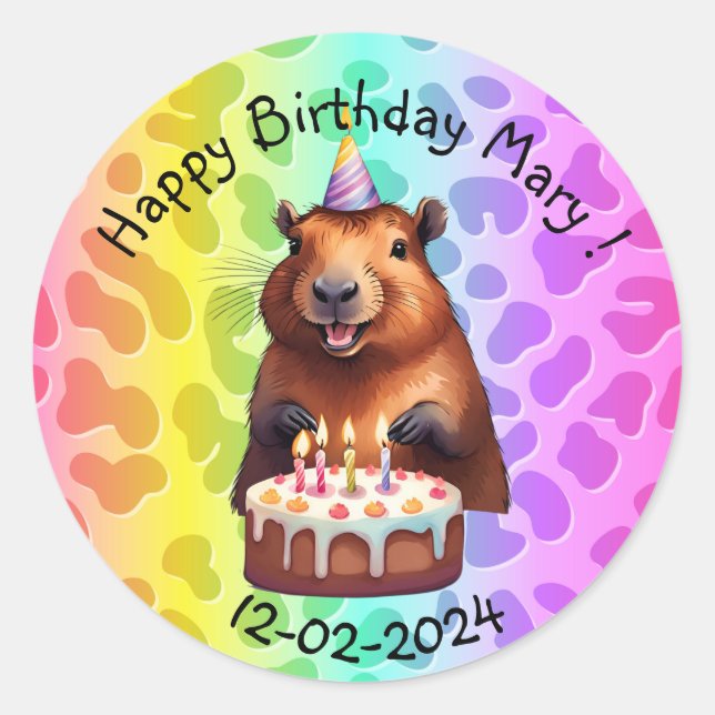 PEGATINA REDONDA CAPYBARA  BIRTHDAY STICKERS (Anverso)