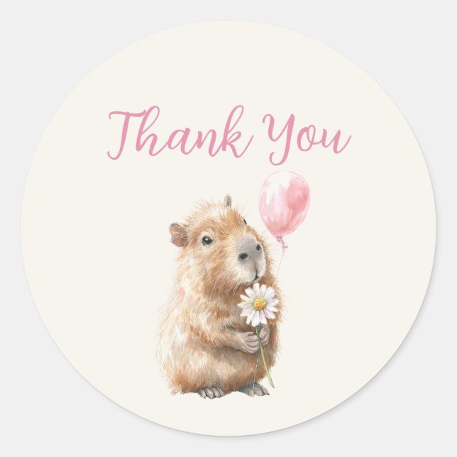 Pegatina Redonda Capybara Birthday Thank You (Anverso)
