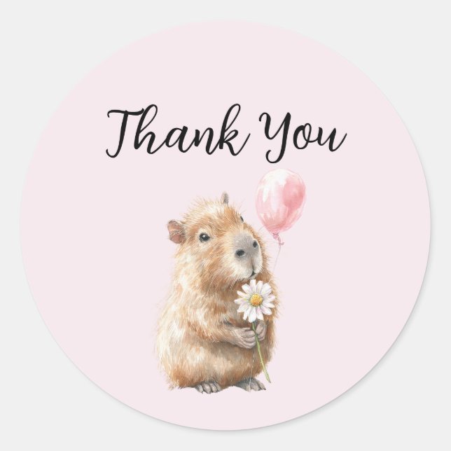Pegatina Redonda Capybara Birthday Thank You (Anverso)