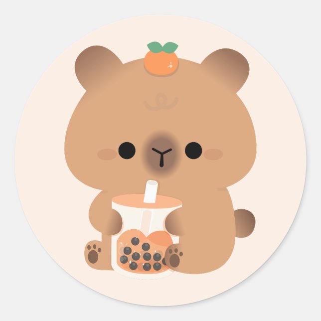 Pegatina Redonda Capybara Boba (Anverso)