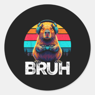 Pegatina Redonda Capybara Bruh Divertido Jugador Retro Capybara Jue