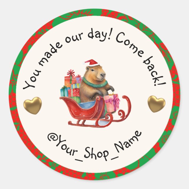 Pegatina Redonda Capybara Cheers for Your Customers! 🥳 (Anverso)