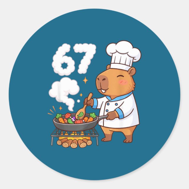 Pegatina Redonda Capybara Chef 67 Six Seven Funny Brain Rot Meme Gr (Anverso)