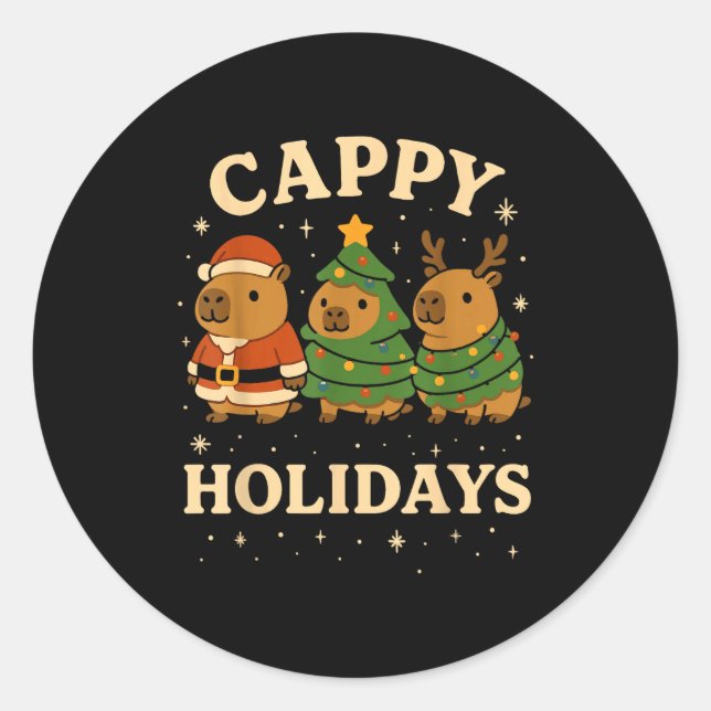 Pegatina Redonda Capybara Christmas Shirt, Funny Capy Holidays  (Anverso)