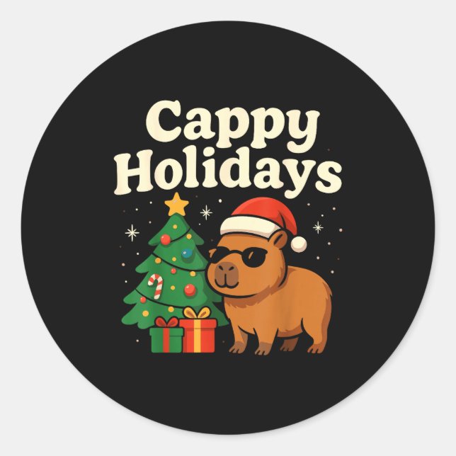 Pegatina Redonda Capybara Christmas Shirt, Funny Capy Holidays  (Anverso)