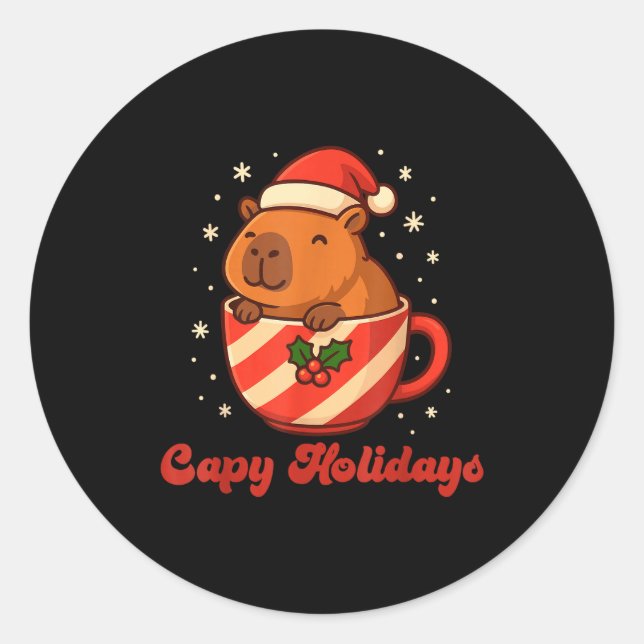 Pegatina Redonda Capybara Christmas Shirt, Funny Capy Holidays  (Anverso)