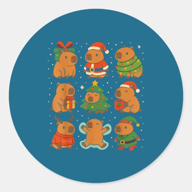 Pegatina Redonda Capybara Christmas Shirt, Funny Capy Holidays  (Anverso)