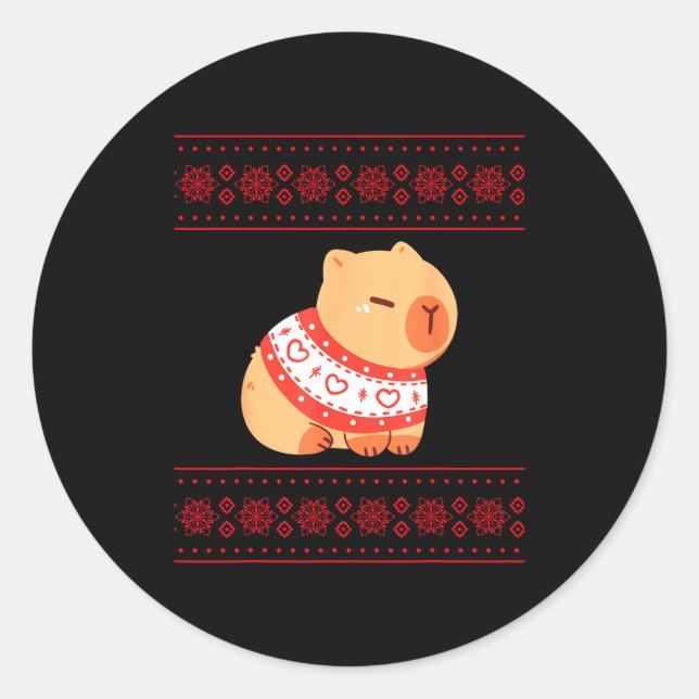 Pegatina Redonda Capybara Christmas Sweater  (Anverso)
