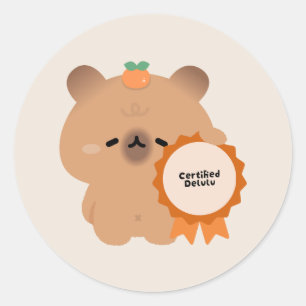Pegatina Redonda Capybara Delulu Certificado