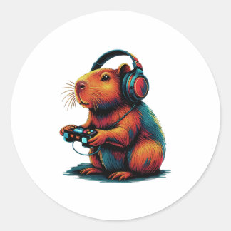 Pegatina Redonda Capybara Difícil Videojuegos Capybara