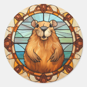 Pegatina Redonda Capybara Divertido, Amante de los Capybaras