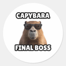 Pegatina Redonda Capybara Final Boss Funny Sticker