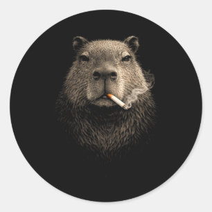 Pegatina Redonda Capybara fumando meme divertido retro vintage esté