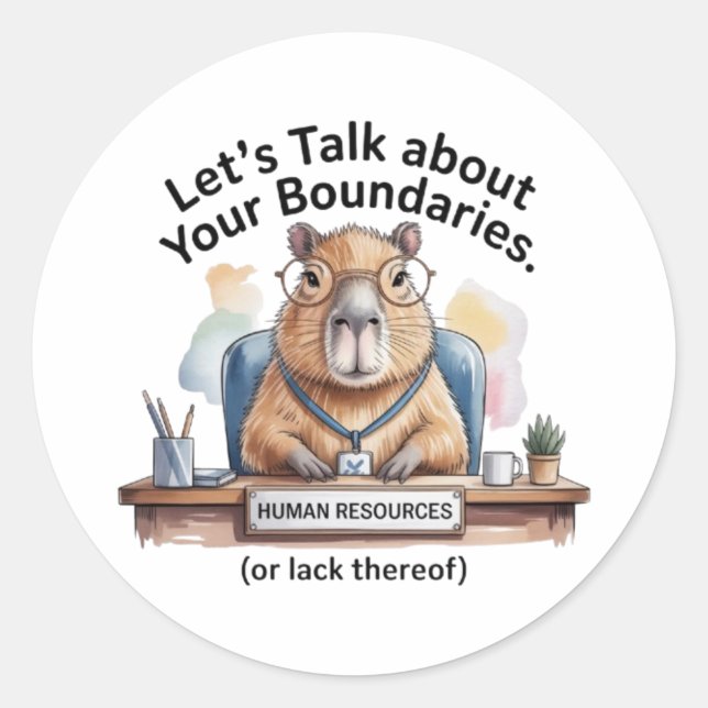Pegatina Redonda Capybara HR Sticker - Funny Workplace Boundaries D (Anverso)