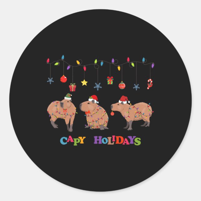 Pegatina Redonda Capybara Merry Christmas (Anverso)