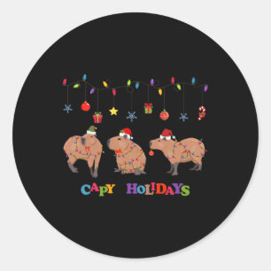 Pegatina Redonda Capybara Merry Christmas