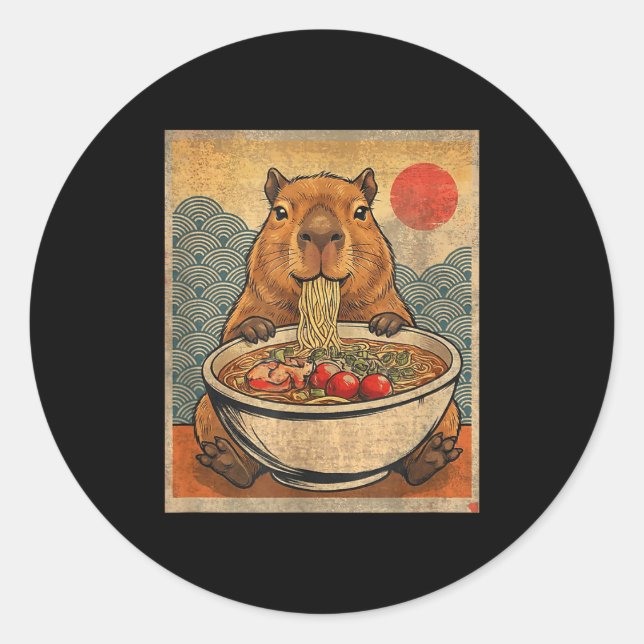 Pegatina Redonda Capybara Ramen Japanese Funny Graphic Kawaii Anime (Anverso)