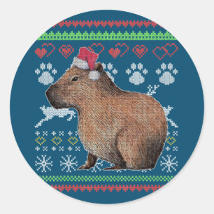 Pegatina Redonda Capybara Santa Claus Navidades feos Sweater Holida