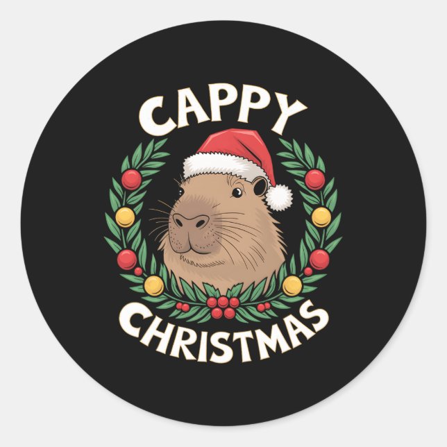 Pegatina Redonda Capybara Santa Clause Navidades Funny Cappy Christ (Anverso)