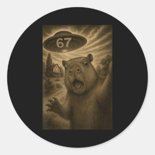 Pegatina Redonda Capybara Selfie 67 Meme Seis Siete Divertido Ovni