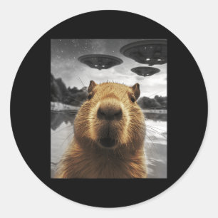 Pegatina Redonda Capybara Selfie Graciosa Navidad Capibara gráfico 