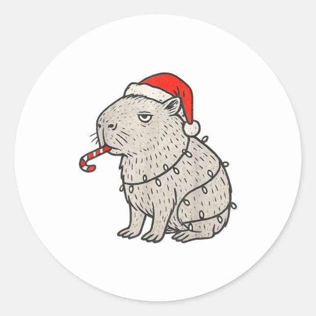 Pegatina Redonda Capybara Smoking Christmas Ugly Cigarette Gen Z  (Anverso)