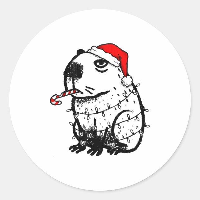 Pegatina Redonda Capybara Smoking Christmas Ugly Cigarette Gen Z  (Anverso)